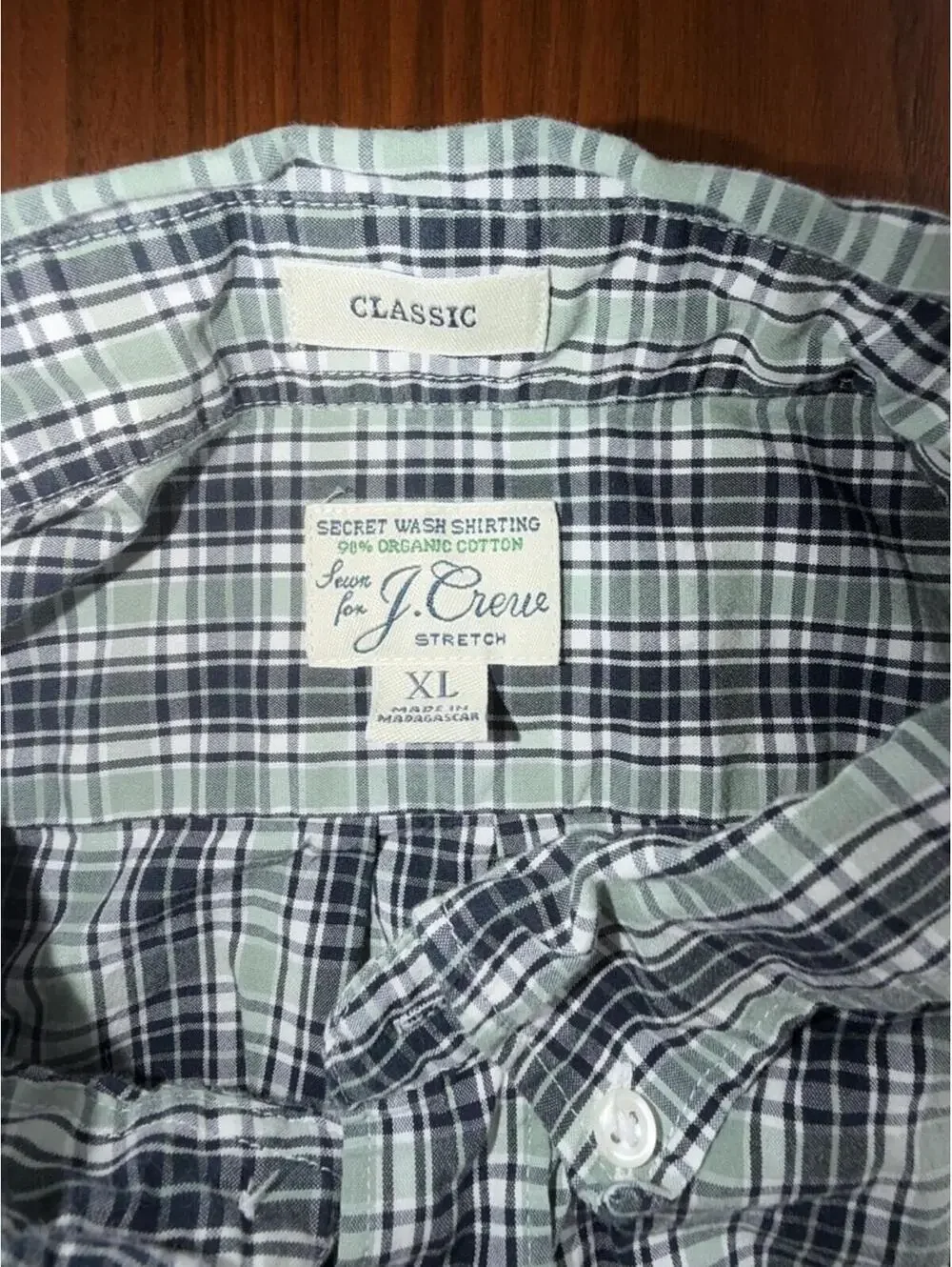 J.Crew Classic Secret Wash Navy & Mint Plaid Button Down Shirt - Size XL